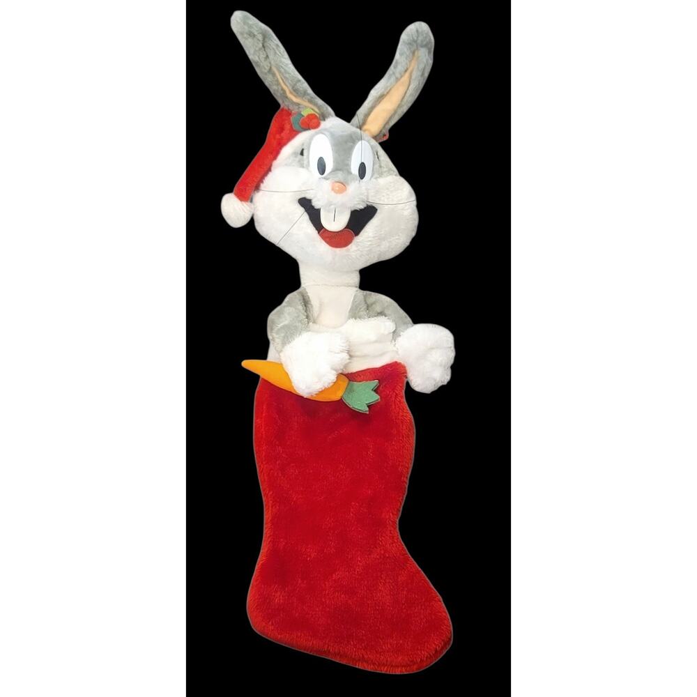 Vtg 1990 Looney Tunes Bugs Bunny Warner Bros 3D Plush Christmas Stocking - 31"